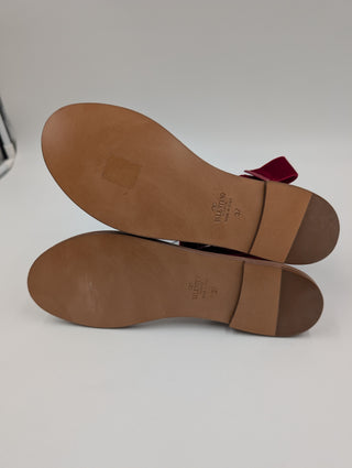 Maroon Velvet And Leather Open Toe Flat Ankle Wrap Sandals