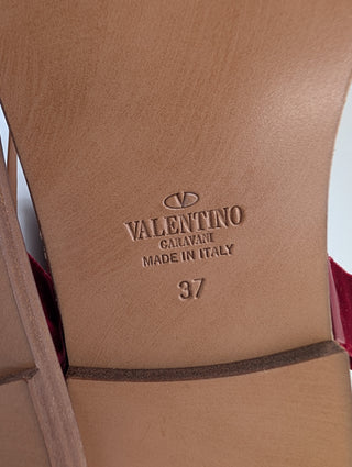 Maroon Velvet And Leather Open Toe Flat Ankle Wrap Sandals