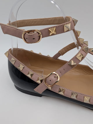 Black Patent Leather Rockstud Cage Flats
