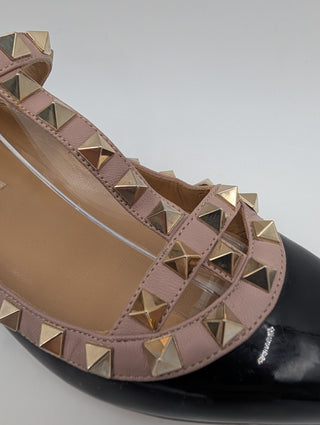 Black Patent Leather Rockstud Cage Flats