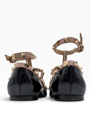 Black Patent Leather Rockstud Cage Flats