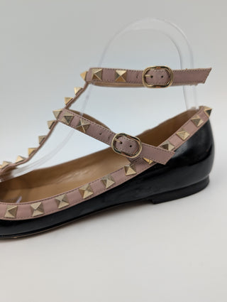 Black Patent Leather Rockstud Cage Flats