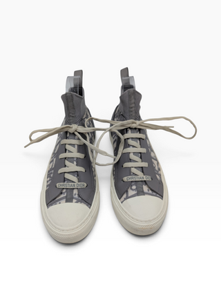 Grey Knit Fabric And Leather Walk'N'Dior High Top Sneakers