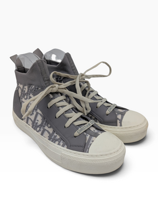 Grey Knit Fabric And Leather Walk'N'Dior High Top Sneakers