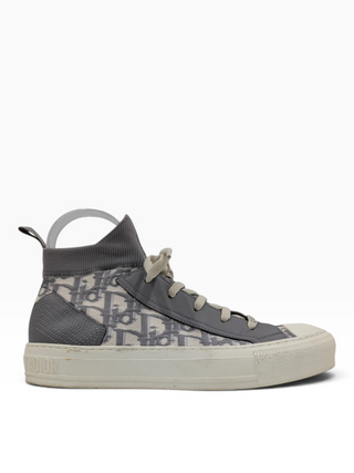 Grey Knit Fabric And Leather Walk'N'Dior High Top Sneakers