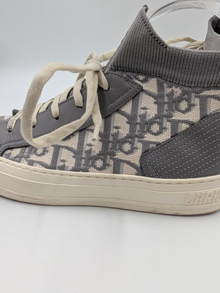 Grey Knit Fabric And Leather Walk'N'Dior High Top Sneakers