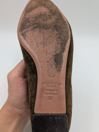 Khaki Suede Dancer Ankle Tie Ballet Flats