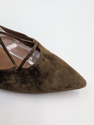 Khaki Suede Dancer Ankle Tie Ballet Flats