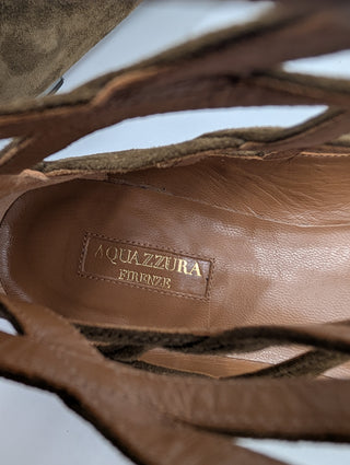 Khaki Suede Dancer Ankle Tie Ballet Flats