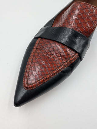 Black Python Embossed And Leather Slip On Loafers