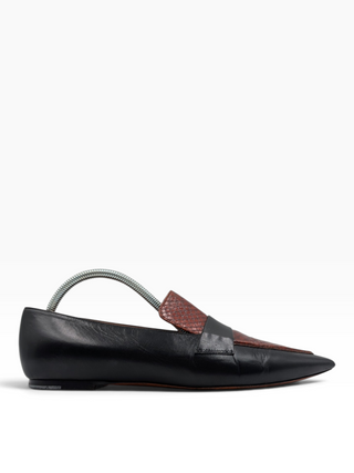 Black Python Embossed And Leather Slip On Loafers