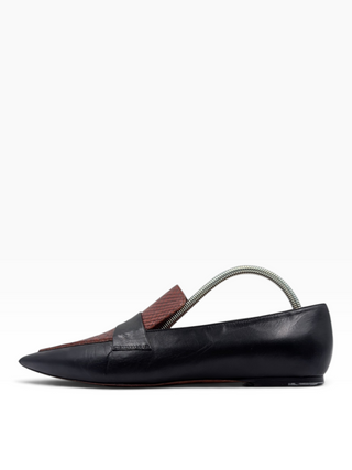Black Python Embossed And Leather Slip On Loafers