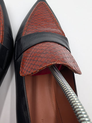 Black Python Embossed And Leather Slip On Loafers