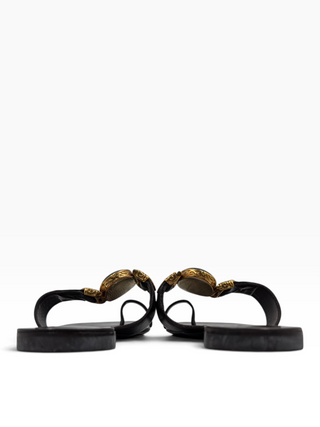 Brown Toe-Ring Sandals With Gemstone Buckle