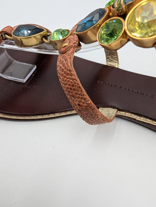 Brown Sandals With Gemstone Buckle And Ankle Strap