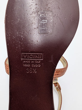 Brown Sandals With Gemstone Buckle And Ankle Strap