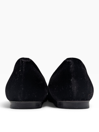 Black Velvet Flats With Crystal Buckle