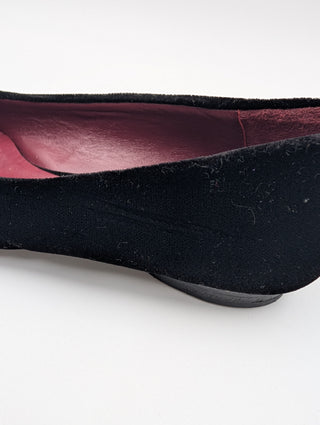 Black Velvet Flats With Crystal Buckle