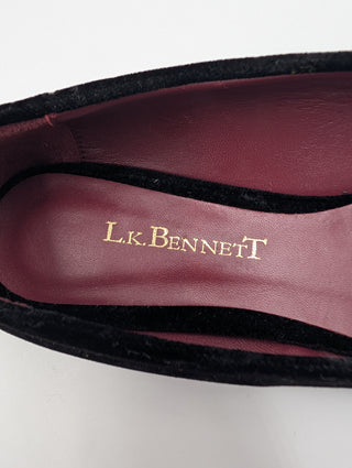 Black Velvet Flats With Crystal Buckle