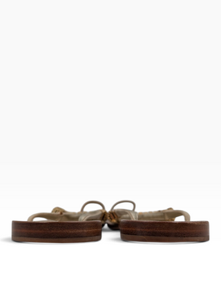 Gold Toe-Ring Leather Sandals With Crystal Beaded Arch Strap