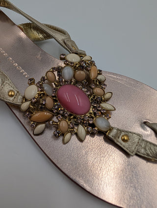 Pink Leather Sandals With Gemstome Embellishment