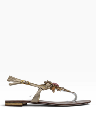 Pink Leather Sandals With Gemstome Embellishment