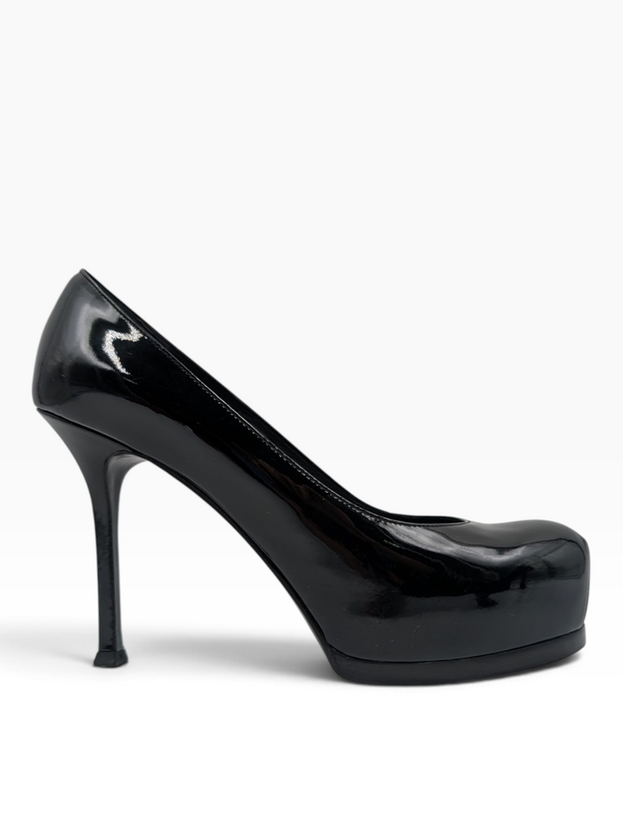 Black Tribtoo Patent Leather Platform Pumps