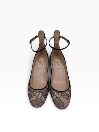 Black Tango Lace Heels With Ankle Strap