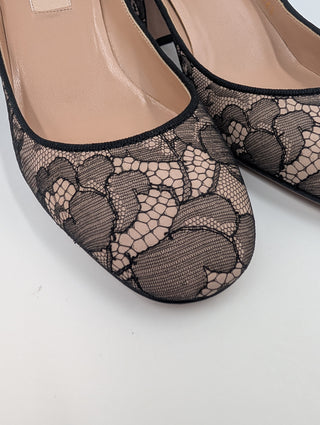Black Tango Lace Heels With Ankle Strap