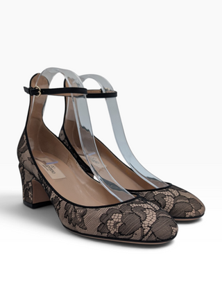 Black Tango Lace Heels With Ankle Strap