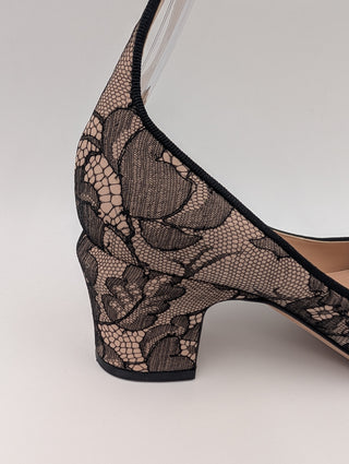 Black Tango Lace Heels With Ankle Strap
