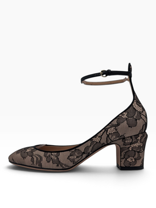 Black Tango Lace Heels With Ankle Strap