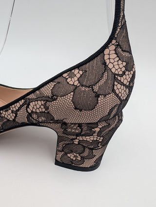 Black Tango Lace Heels With Ankle Strap