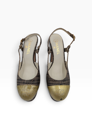 Brown Tweed 2010 Interlocking Cc Logo Slingback Pumps