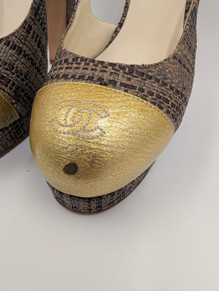 Brown Tweed 2010 Interlocking Cc Logo Slingback Pumps