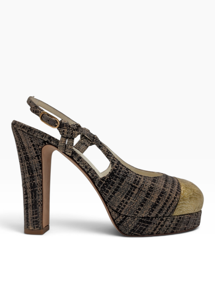 Brown Tweed 2010 Interlocking Cc Logo Slingback Pumps