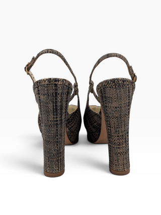 Brown Tweed 2010 Interlocking Cc Logo Slingback Pumps