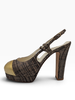 Brown Tweed 2010 Interlocking Cc Logo Slingback Pumps