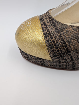 Brown Tweed 2010 Interlocking Cc Logo Slingback Pumps