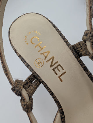 Brown Tweed 2010 Interlocking Cc Logo Slingback Pumps