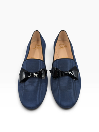 Navy Slip On Loafers With Bowtie Detail