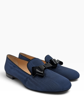 Navy Slip On Loafers With Bowtie Detail