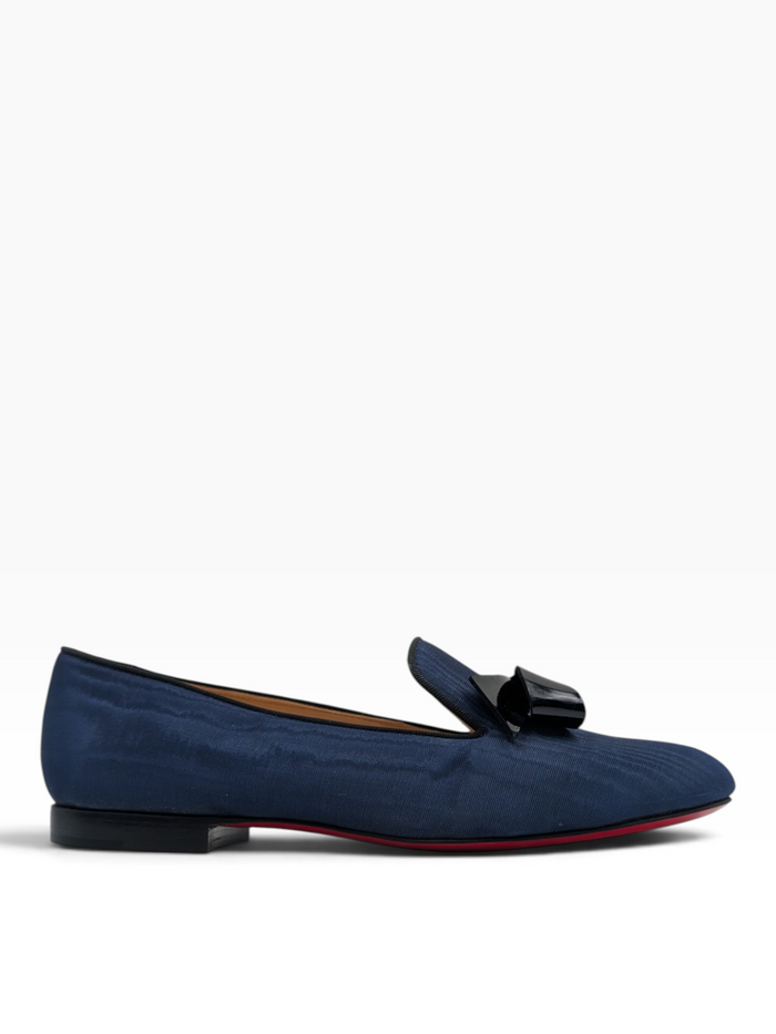 Navy Slip On Loafers With Bowtie Detail