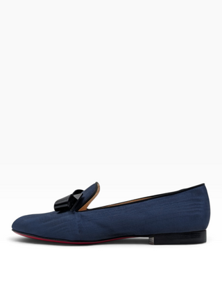Navy Slip On Loafers With Bowtie Detail