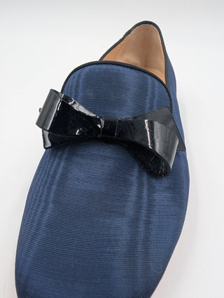 Navy Slip On Loafers With Bowtie Detail