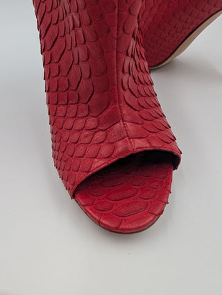 Red Python Peep Toe Booties
