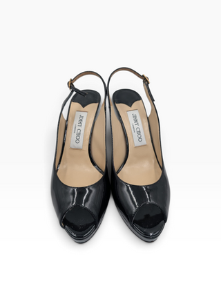 Black Patent Leather Peep-Toe Slingback Heels
