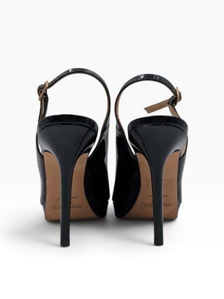 Black Patent Leather Peep-Toe Slingback Heels