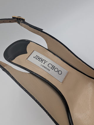 Black Patent Leather Peep-Toe Slingback Heels