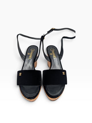 Black Velvet Wedge Platform Sandals